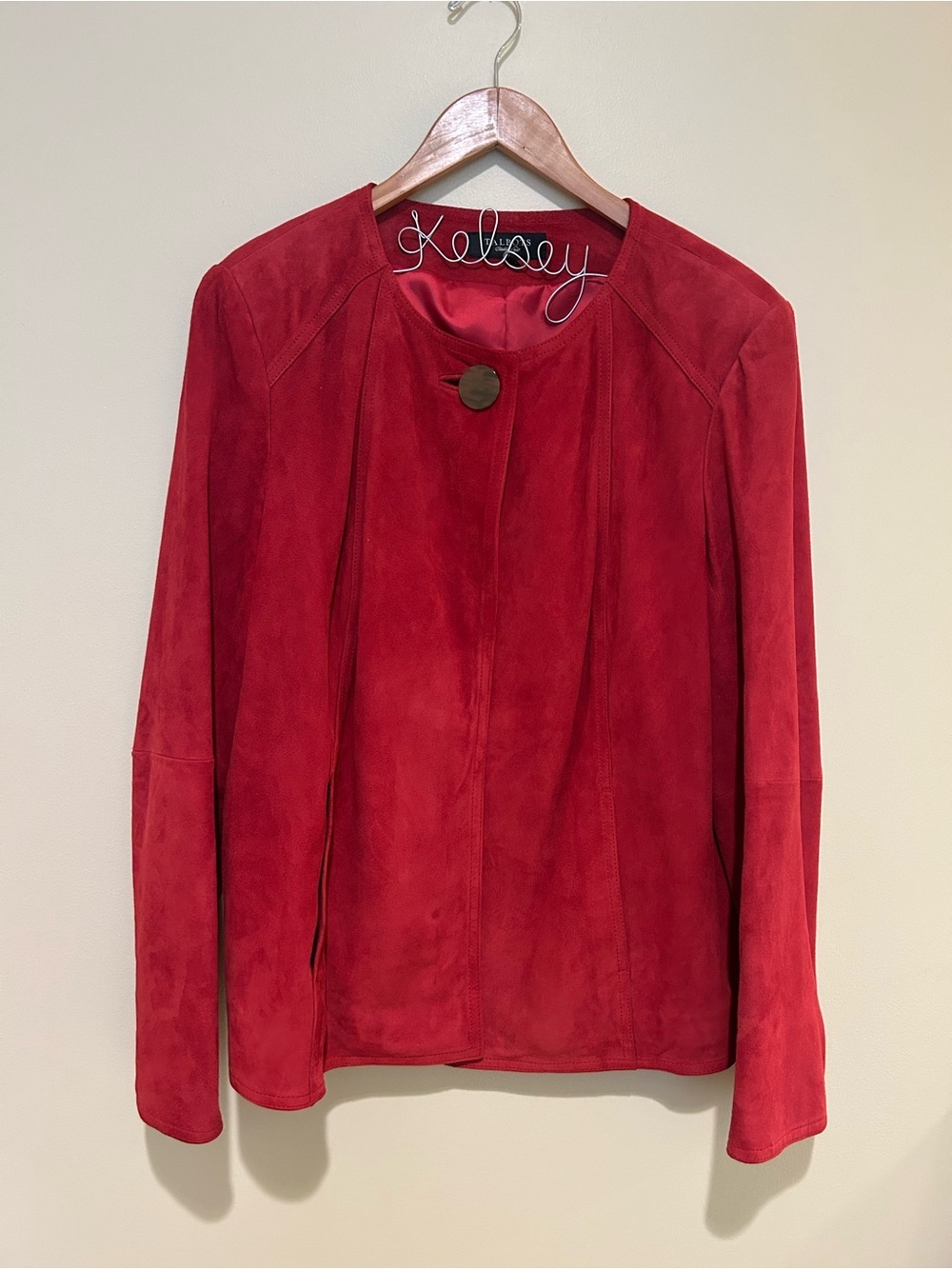 Talbots Red 100% Leather Collarless Blazer With Button Closure Size 12